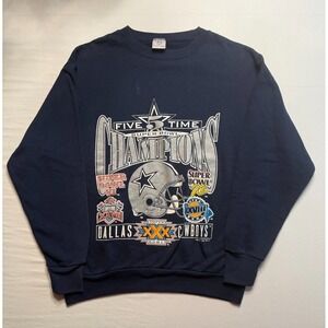 NFL Sweatshirt Mens Large Blue Dallas Cowboys 5X Super Bowl‎ Vintage 90s